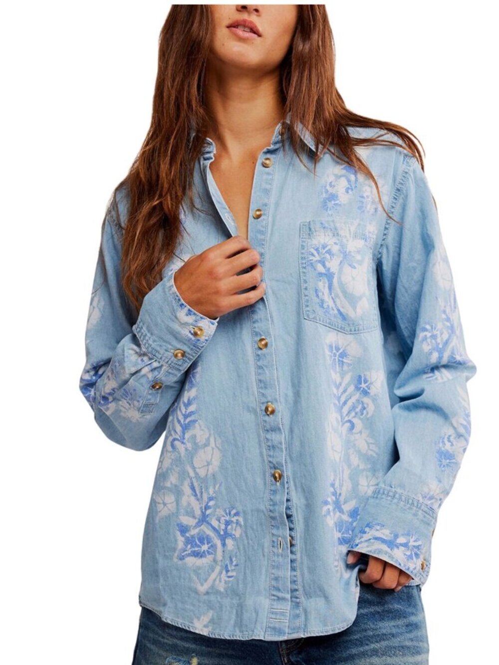NWT Free People We The Free Airbrushed Blossom Shirt Coastal Cowgirl Sz M $198 - Picture 2 of 11
